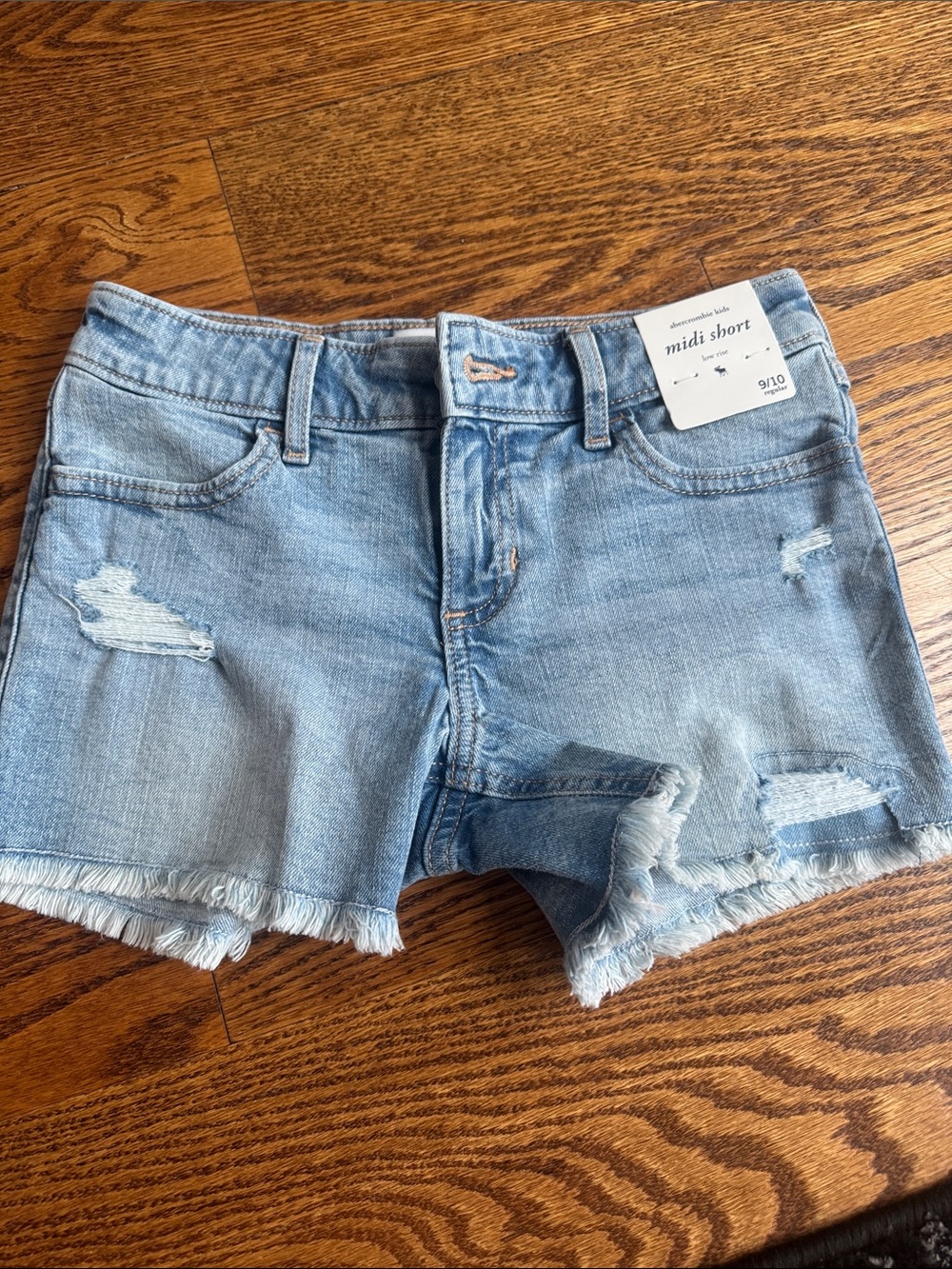 Abercrombie & Fitch Light Blue Distressed Jean Midi Shorts